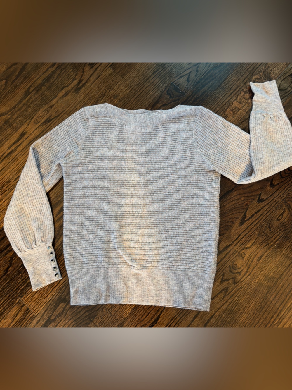 Philosophy Heather Gray Ribbed Crewneck Sweater with Button Cuffs